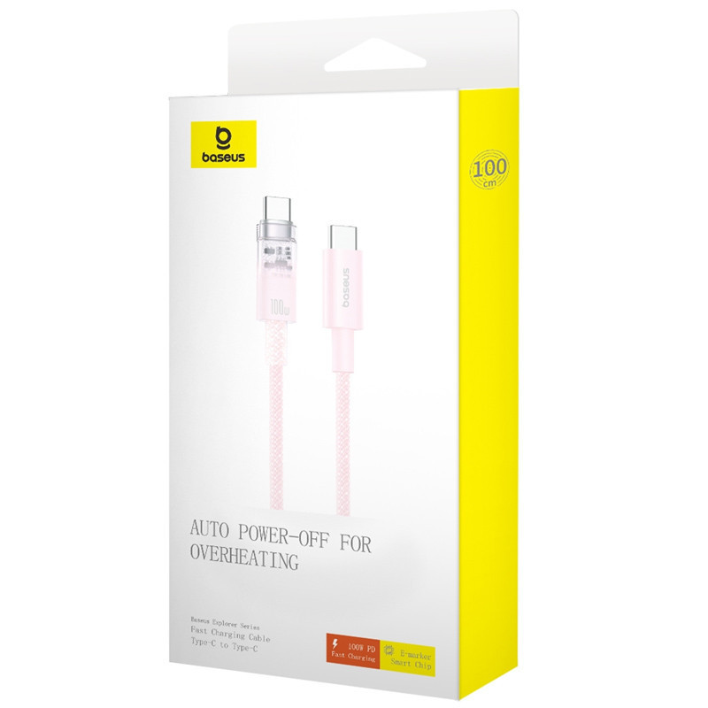 Кабель Baseus Explorer Series Fast Charging Cable with Smart Temperature Control Type-C to Type-C 100W 1m Baby Pink Київ - фото 2