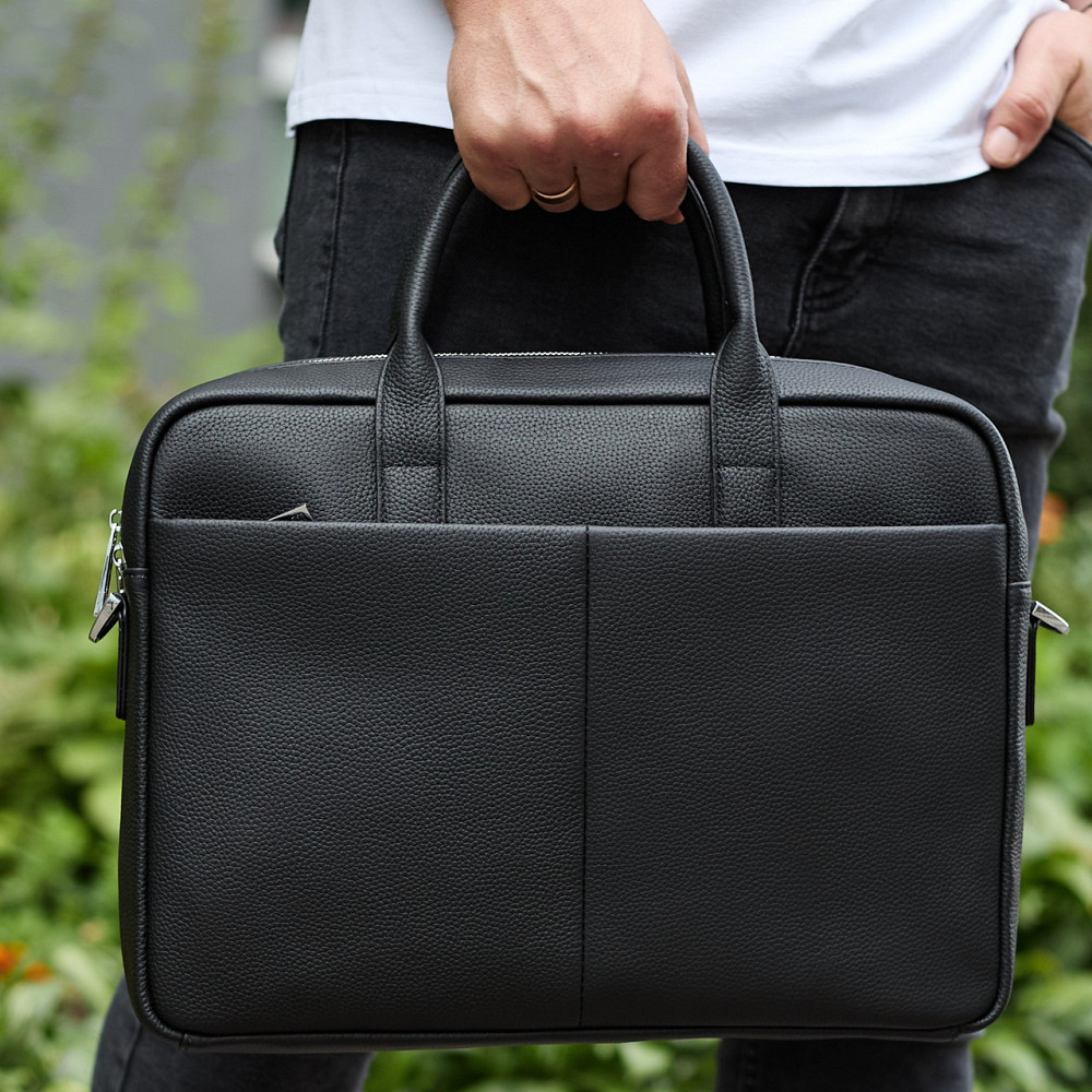 Чоловічий портфель на плече 38х28х8.5, офісний шкіряний месенджер, чоловіча ділова сумка для міста, чорна Київ - фото 1