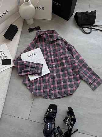 Женская стильная оверсайз рубашка в клетку фланель 100% коттон Серый 2 Одесса