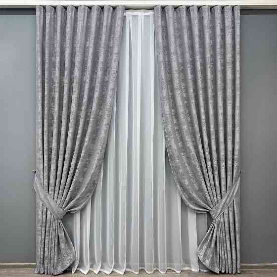 Комплект готових штор VR-Textil Жакард Sultan YL № 1668ш Сірий 200х270 см 2 шт (32-434) Київ