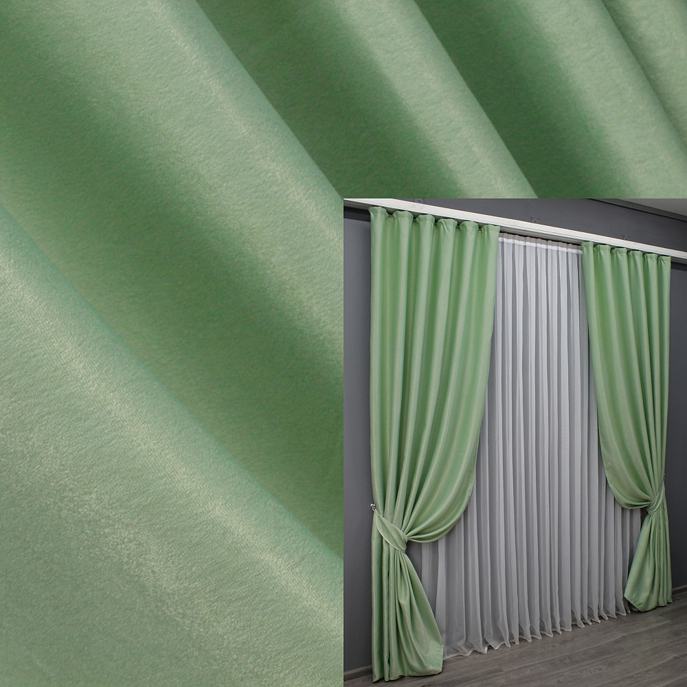 Комплект готовых штор VR-Textil Лен-софт № 1421ш Светло-салатовый 150х275 см 2 шт (33-0288) Киев - изображение 1
