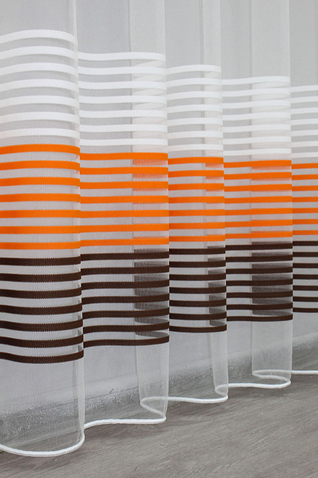 Тюль фатин полоси, колекція "Терція" колір молочний з помаранчевим та венге 1307т Київ - фото 8