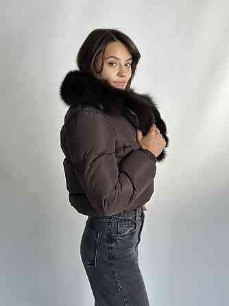 Короткий пуховик женский с мехом Бежевый Светлый Соболь XS-XL, Пуффер, Коричневый Харьков