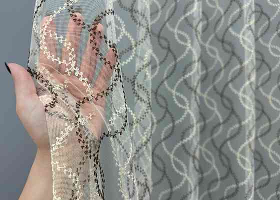 Тюль фатин с вышивкой и люрексом Цвет молочный с венге 1832т Киев