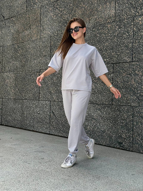 Жіночий костюм двонитка футболка та штани прогулянковий Сірий XS-S Харків - фото 12