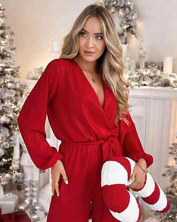 Женский стильный повседневный комбинезон жатый шелк армани Красный, 46-48 Одесса