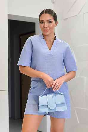 Лляний костюм з шортами "Jade" оптом | Норма і батал | Розпродаж моделі Світлий джинс, 46-48 Київ