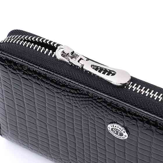Лакований жіночий гаманець на блискавці із натуральної шкіри ST Leather 22678 Чорний Київ