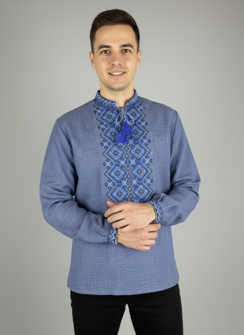 Чоловіча вишиванка з комірцем стійкою Київ - фото 2