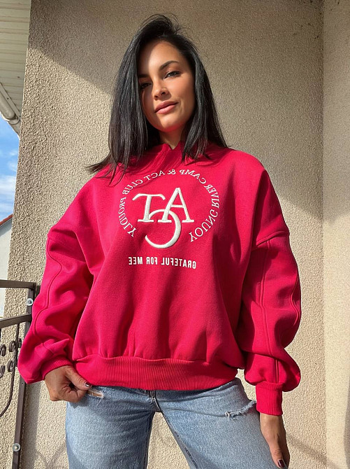 Свитшот женский OLIVIA 2479 широкий оверсайз утепленный вышивка рисунок one size, малиновий, one size Киев - изображение 8