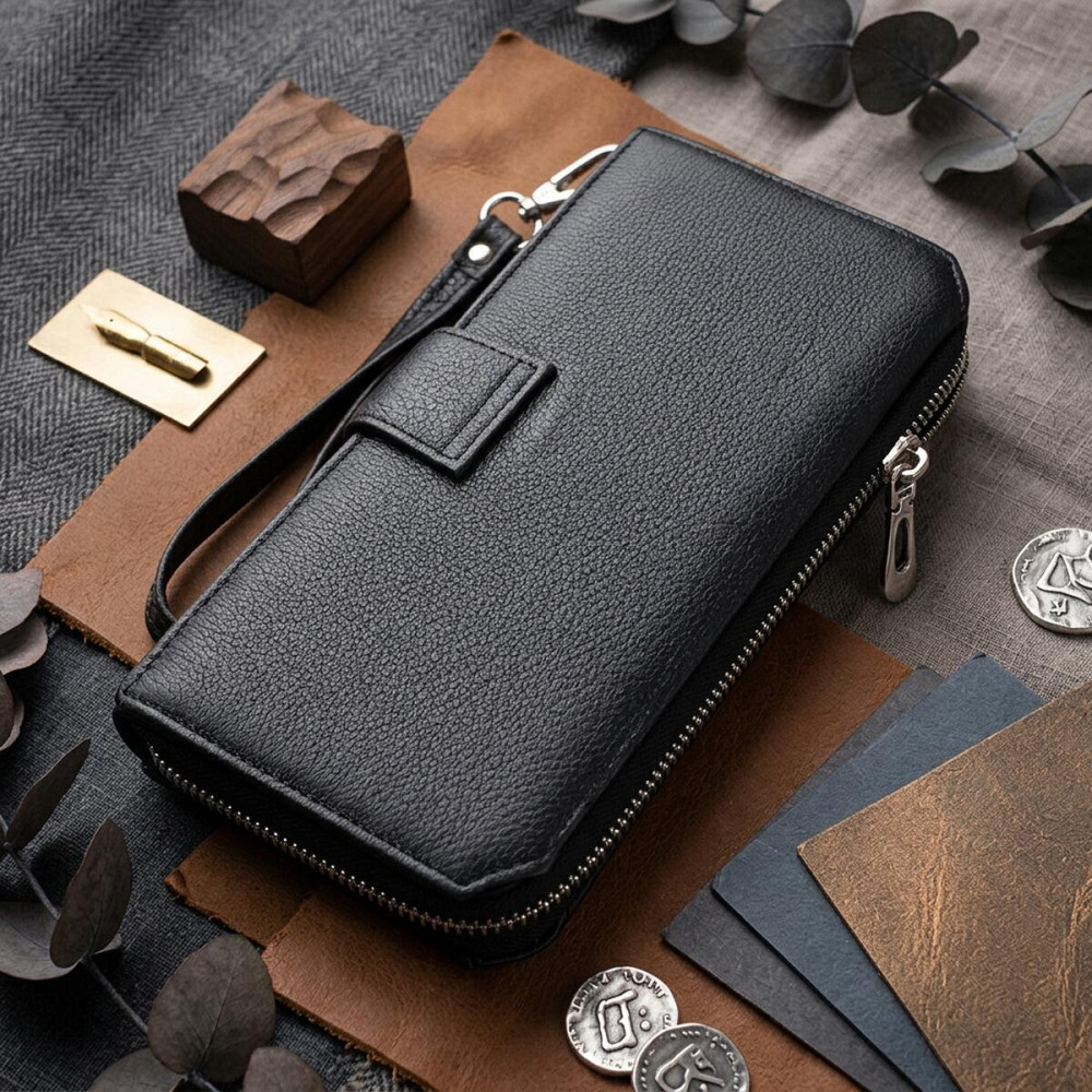 Шкіряний гаманець-клатч унісекс, чорний (ST Leather) Київ - фото 14