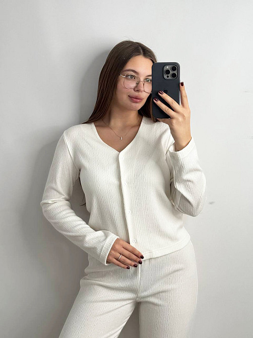 Жіночий трикотажний костюм на теплі дні Молочний XL-2XL Харків - фото 3