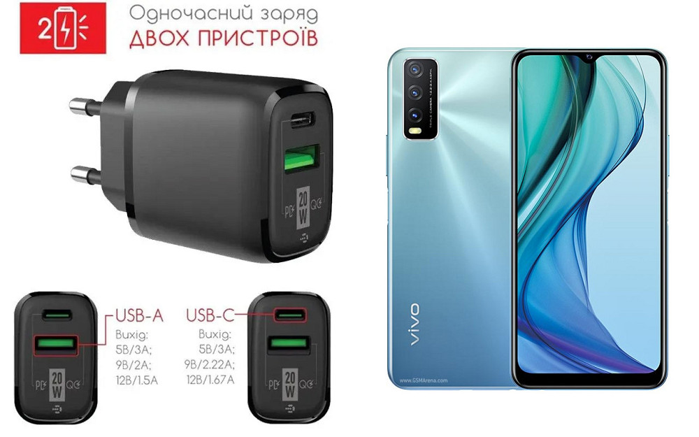 Сетевое зарядное устройство для Vivo Y30, 20W 3A, Quick Charge 3.0 Киев - изображение 1