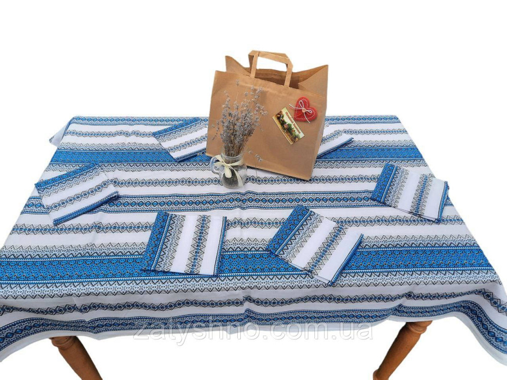 Синя скатертина з серветками машинна вишивка 120*140 Київ - фото 4