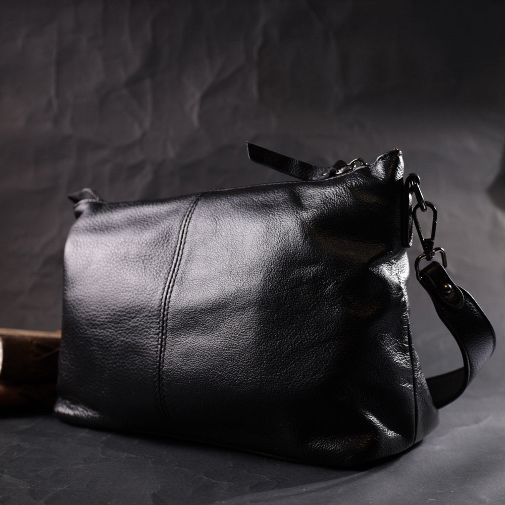 Повсякденна шкіряна сумка з двома знімними ременями Vintage 22379 Чорна Київ - фото 8