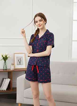 Женская трикотажная пижама двойка с сердечками Синий, 42 Одесса