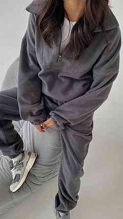 Жіночий стильний теплий флісовий костюм-двійка, двосторонній фліс. Графіт, 48/52 Одеса