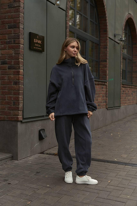 Женский теплый прогулочный костюм двойка двусторонний полар флис Графит Одесса - изображение 8