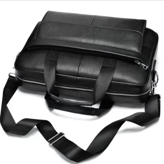 Чоловіча сумка для ноутбука Tiding Bag (39 х 28 х 8 см) портфель із натуральної шкіри Чорний Вінниця