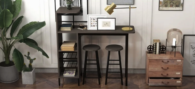 Барний стіл зі стільцями для кухні та вітальні в стилі Loft комплект меблів Costway Bistro коричневий Київ - фото 4