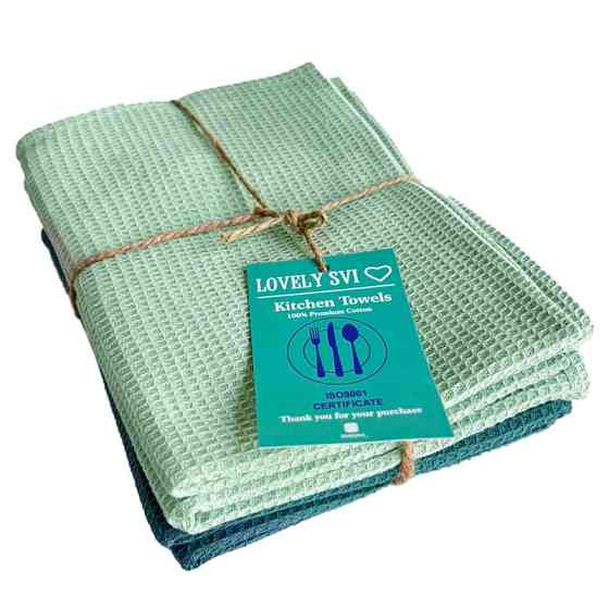 Набор кухонных вафельных полотенец Lovely Svi 4 шт: 45 x 65 см, 100% хлопок Микс темно и светло Зеленых Киев