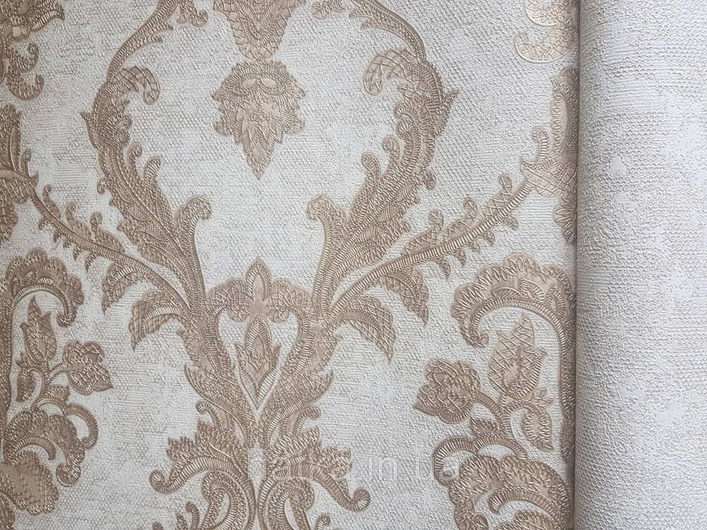 Шпалери вінілові на флізеліні AdaWall Seyyah 1.06х10 вензелю великі структурні золотисті на бежевому Київ - фото 2