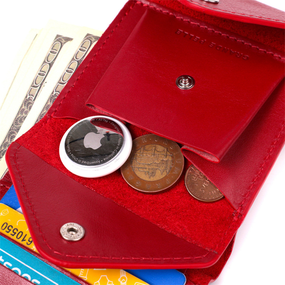 Яскравий жіночий гаманець із глянсової натуральної шкіри GRANDE PELLE 16815 Червоний Київ - фото 6