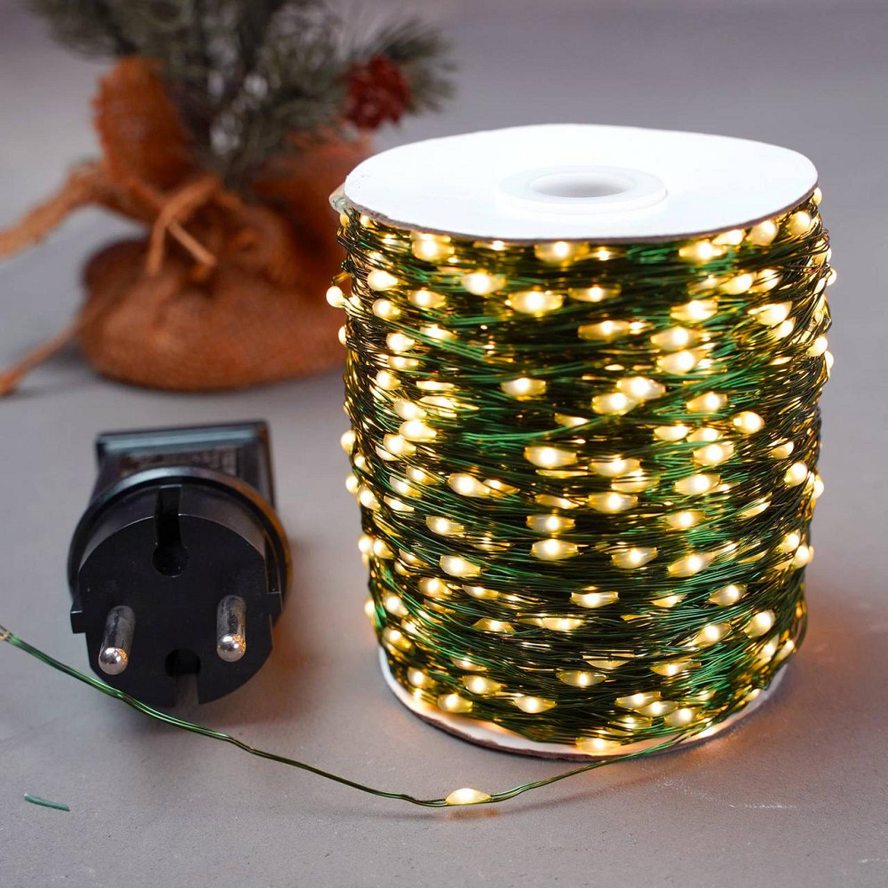 Гирлянда роса на зеленом проводе 150м 1500лед NikiLight капля росы с режимами уличная на пульте тепло белая Киев - изображение 1