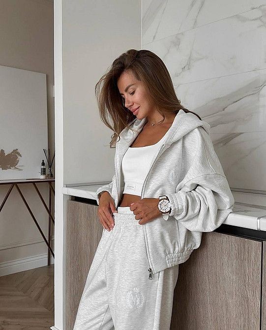 Женский утепленный прогулочный костюм двойка: кофта и штаны турецкая трехнить на флисе Меланж, 48/52 Одесса - изображение 4