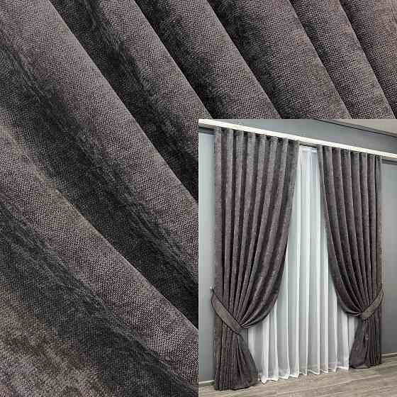 Комплект готових штор VR-Textil Шеніл преміум VELMIRA Rich № 1928ш Сіро-коричневий 200х290 см 2 шт (32-350) Київ