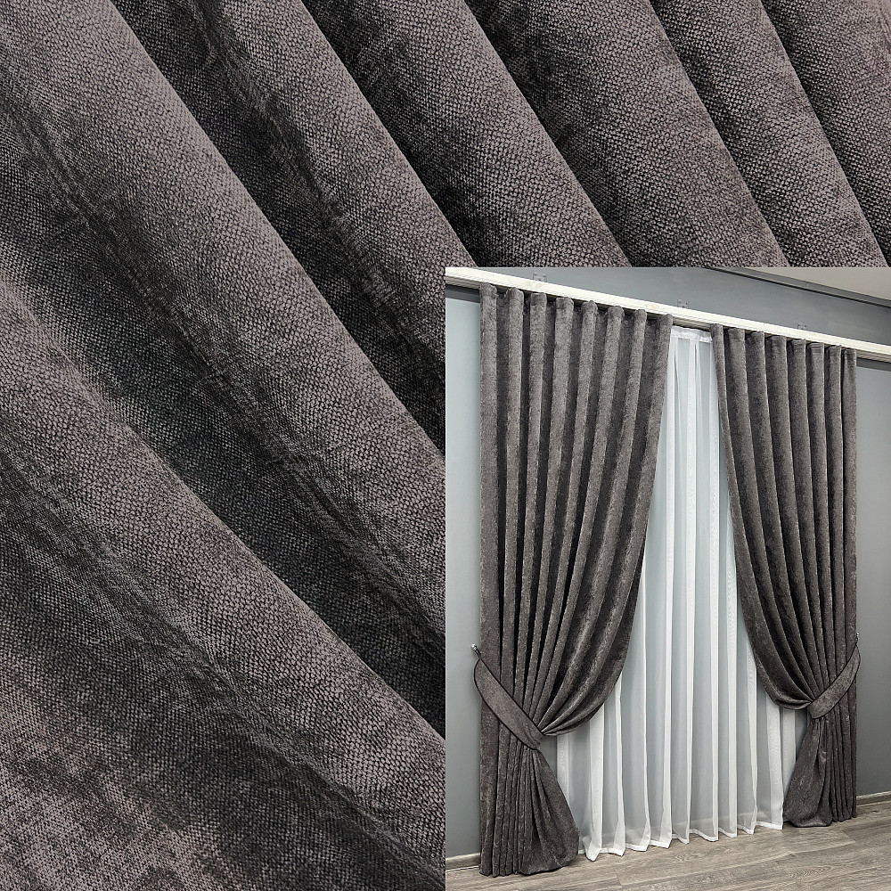 Комплект готовых штор VR-Textil Шенилл премиум VELMIRA Rich № 1928ш Серо-коричневый 200х290 см 2 шт (32-350) Киев - изображение 1