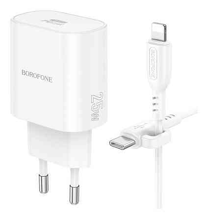 Мережевий зарядний пристрій з кабелем BOROFONE BA82A Platinum single port PD25W charger set (C to iP) (EU) Одеса
