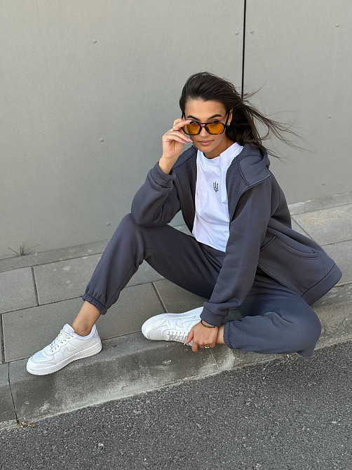 Теплый спортивный костюм женский на змейке Графитовый 50/52 Харьков - изображение 4