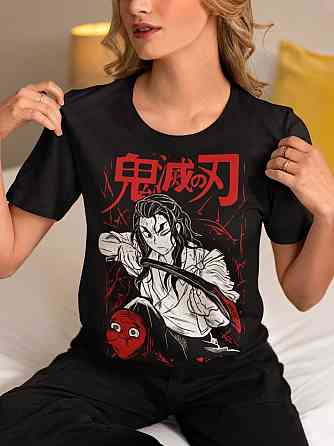 Футболка для хлопчика з аніме принтом Вбивця демонів оверсайз (зріст від 165 до 180) Чорний AnimeJ0165m Дніпро