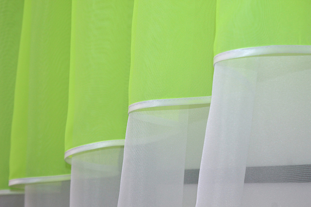 Кухонные шторы VR-Textil № 091к с ламбрекеном и подвязками неоново-салатовый с белым 280х170 см (52-0686) Киев - изображение 4