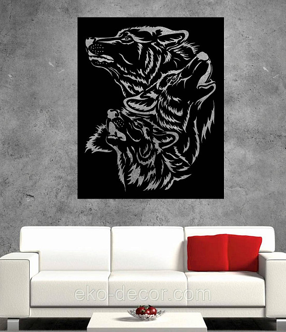 Декоративное настенное Панно «Волки» Декор на стену 90*73 см, Черный Киев - изображение 9