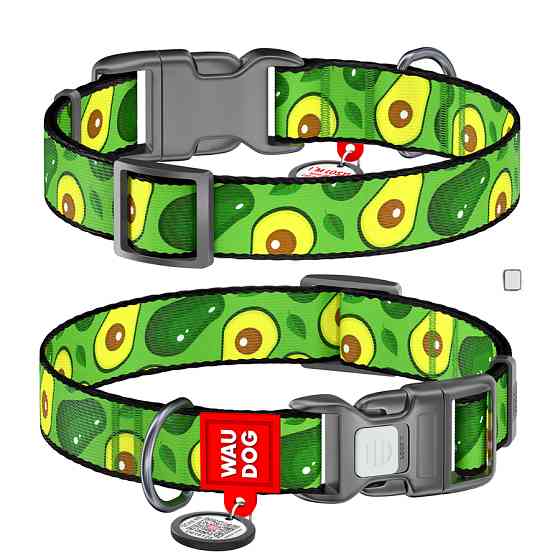 Нашийник для собак нейлоновий WAUDOG Nylon з QR паспортом, малюнок "Авокадо", пластиковий фасте Коломыя