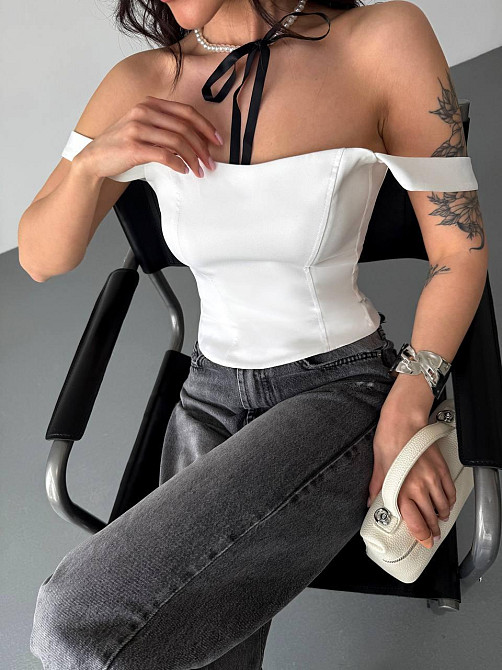 Жіночий стильний романтичний корсет із подвійним матеріалом костюмка Lux Молочний, 46/48 Одеса - фото 1