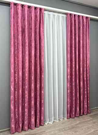 Комплект готових штор VR-Textil Жакард Sultan XO № 1146ш Малиновий 100х280 см 2 шт (31-784) Київ