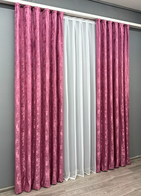 Комплект готових штор VR-Textil Жакард Sultan XO № 1146ш Малиновий 100х280 см 2 шт (31-784) Київ - фото 4