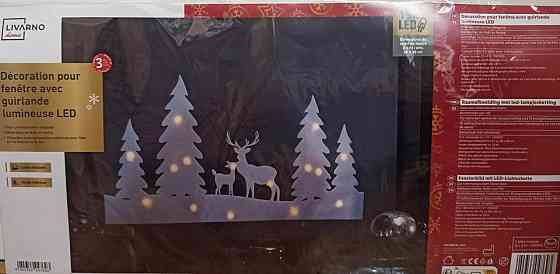Світлодіодна новорічна прикраса ялинки і олені для вікна або стіни 60 на 30 см з фетру Німеччина білий Київ