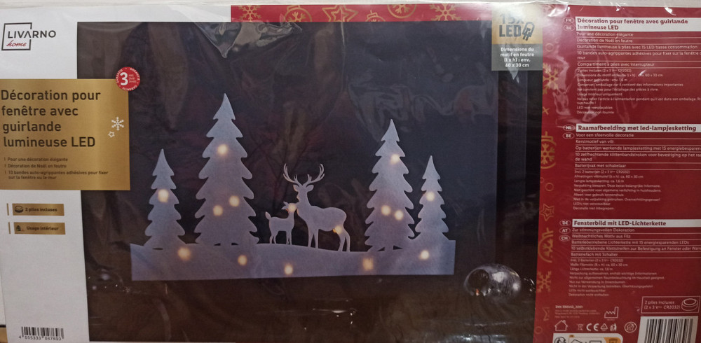 Светодиодное новогоднее украшение елочки и олени на окно или стену 60 на 30 см из фетра Германия белый Киев - изображение 6