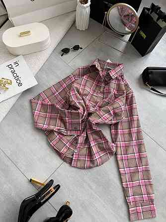 Женская повседневная оверсайз рубашка в клетку костюмный тиар Розовый Одесса