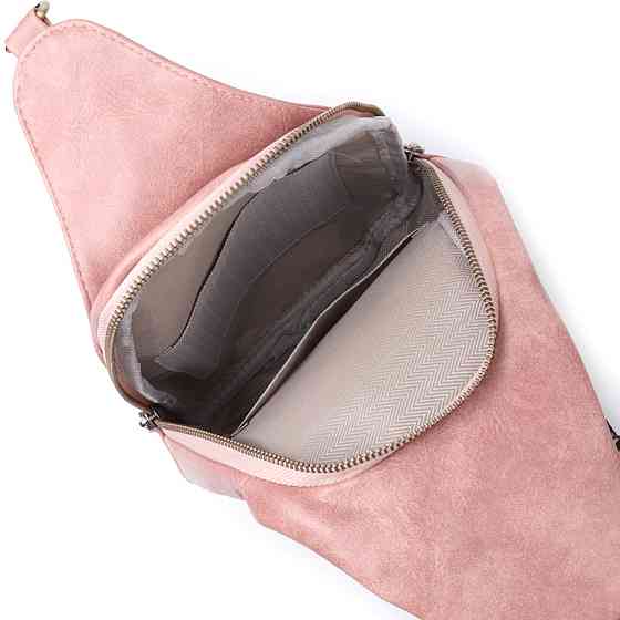 Жіноча сумка з акцентом на текстильну лямку з гладкої екошкіри Рожевий (Vintage) Київ