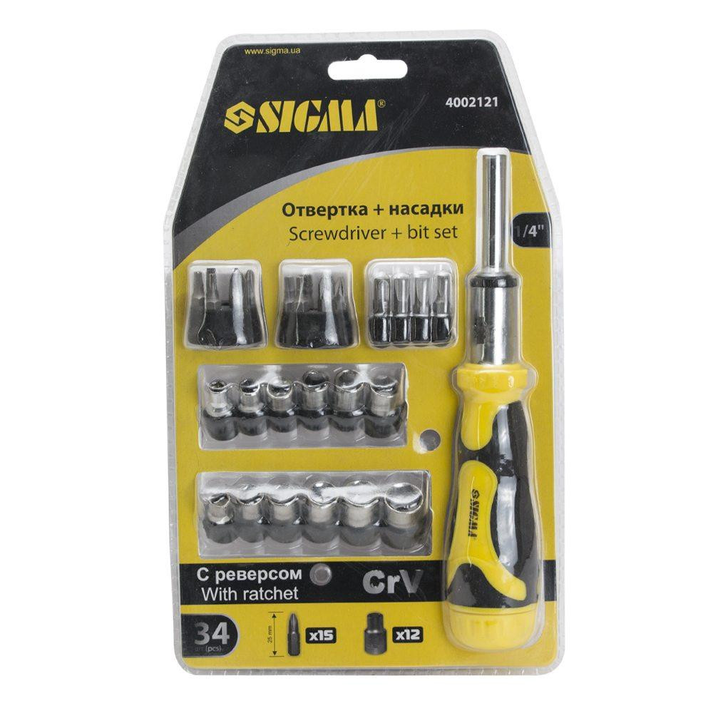 Отвертка с реверсом + торцевые насадки 1/4