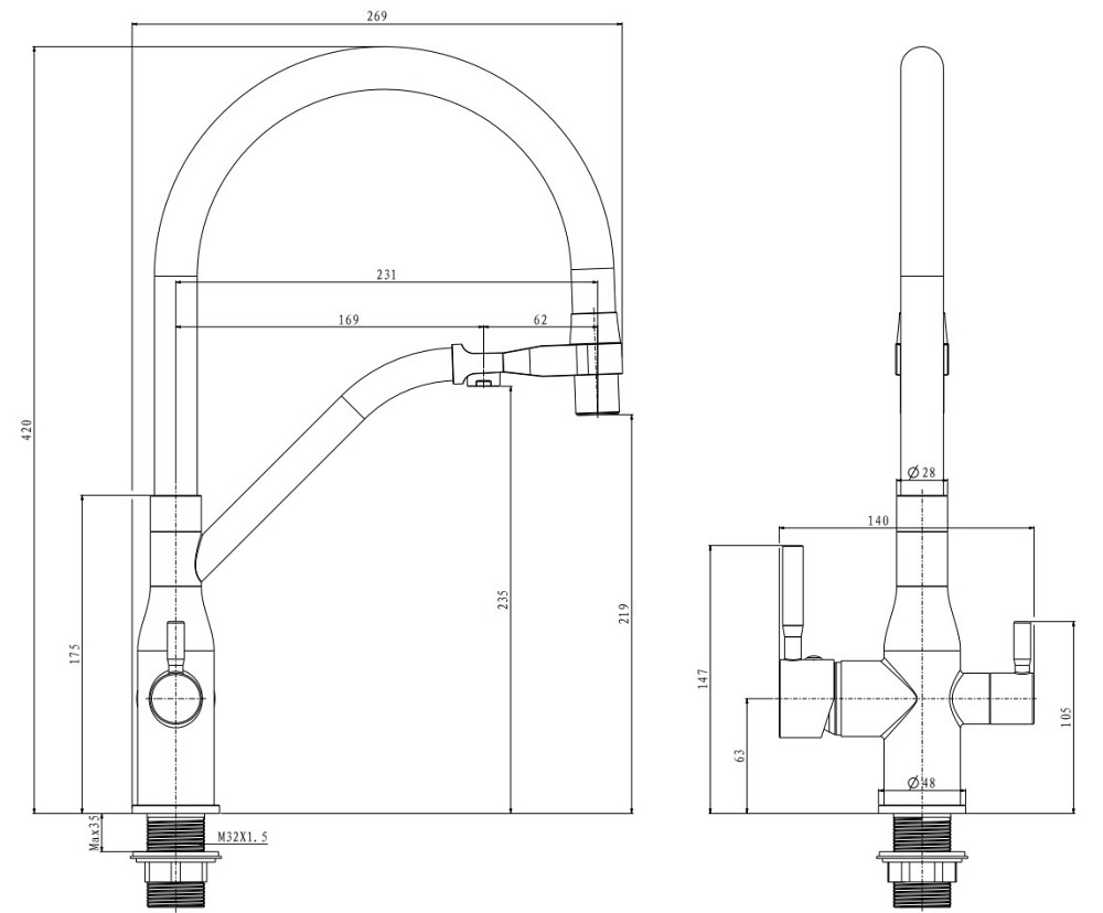 Кухонний змішувач MixxusPremium Gravity 021 чорний REFL.BLACK (MI6978) Харків - фото 4