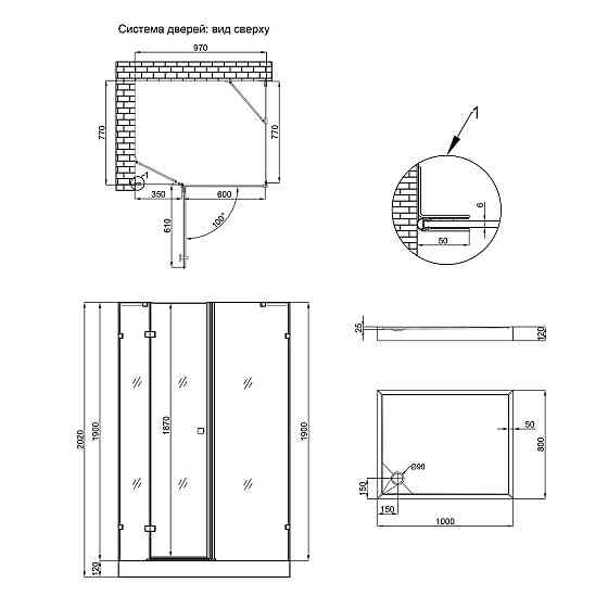 Набор Qtap душевая кабина Capricorn CRM1018RC6 Clear 2020x1000x800 мм + поддон Tern 301812C 100x80x12 см с сифоном Киев