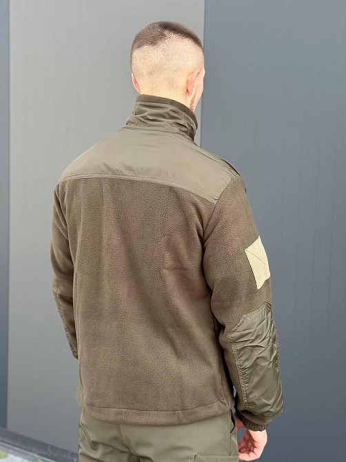 Якісна чоловіча тактична тепла кофта оливкового кольору тактична фліска для змійок Militari   WAR Львів - фото 7