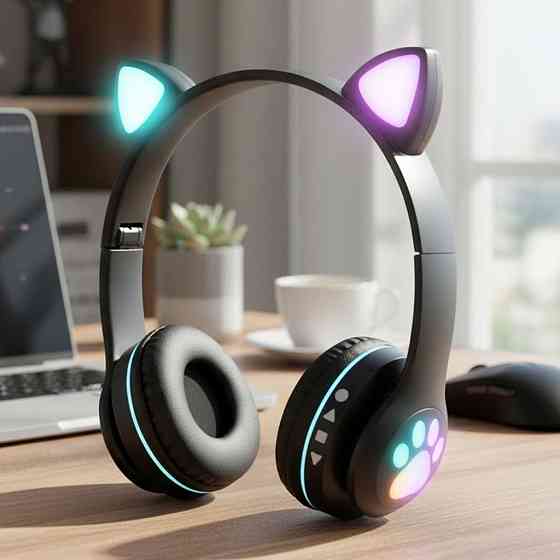 Бездротові навушники з котячими вушками, VZV-23M, Чорні / Дитячі Bluetooth навушники з мікрофоном Київ