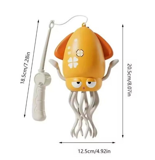 Игрушка детская интерактивная музыкальная Танцующий осьминог-кальмар на аккумуляторе (с удочкой) Желтый Винница - изображение 3